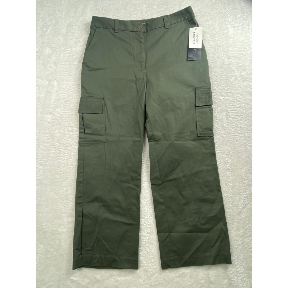 NWT Karen Kane Olive Green Stretch Crop‎ Cargo Pants Casual Work Wear Size 12